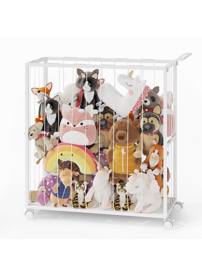 BBLIKE BBLIKE Stuffed Animal Storage - Zoo Stuffed Animal Net with Wheels, Save Space Toy Storage Organizer, Vertical Stuffed Animal Holder for Kids Room, Playroom, Nursery（White ）  - Image 1