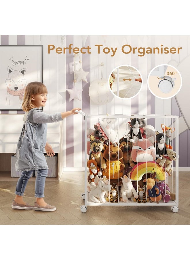 BBLIKE BBLIKE Stuffed Animal Storage - Zoo Stuffed Animal Net with Wheels, Save Space Toy Storage Organizer, Vertical Stuffed Animal Holder for Kids Room, Playroom, Nursery（White ）  - Image 3