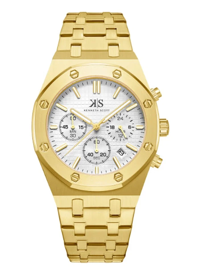 KENNETH SCOTT Kenneth Scott K24112-GBGW Men's Multi Function Display Watch & Stainless Steel Strap Gold
