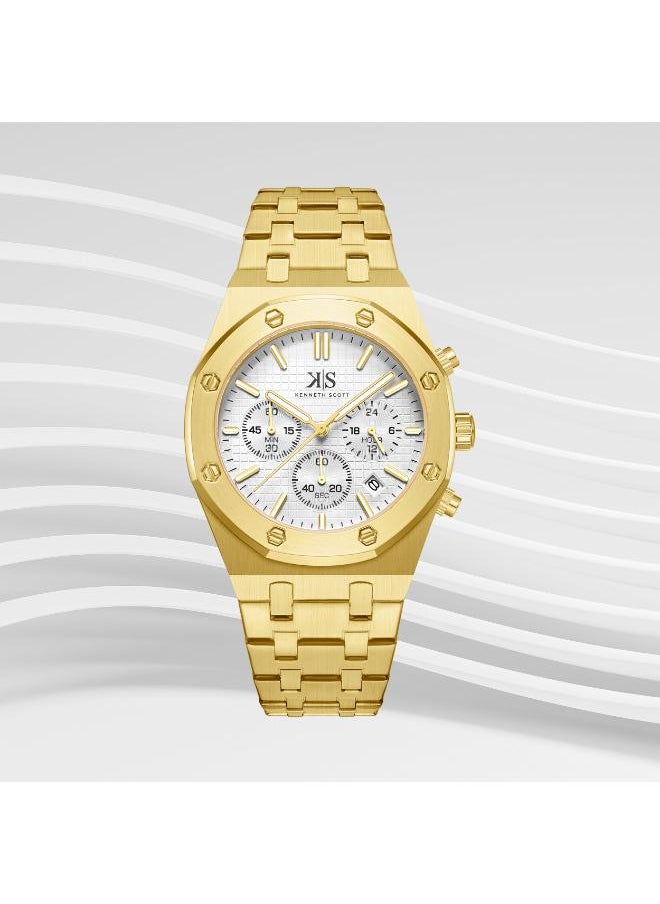KENNETH SCOTT Kenneth Scott K24112-GBGW Men's Multi Function Display Watch & Stainless Steel Strap Gold  - Image 2