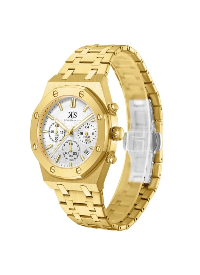 KENNETH SCOTT Kenneth Scott K24112-GBGW Men's Multi Function Display Watch & Stainless Steel Strap Gold