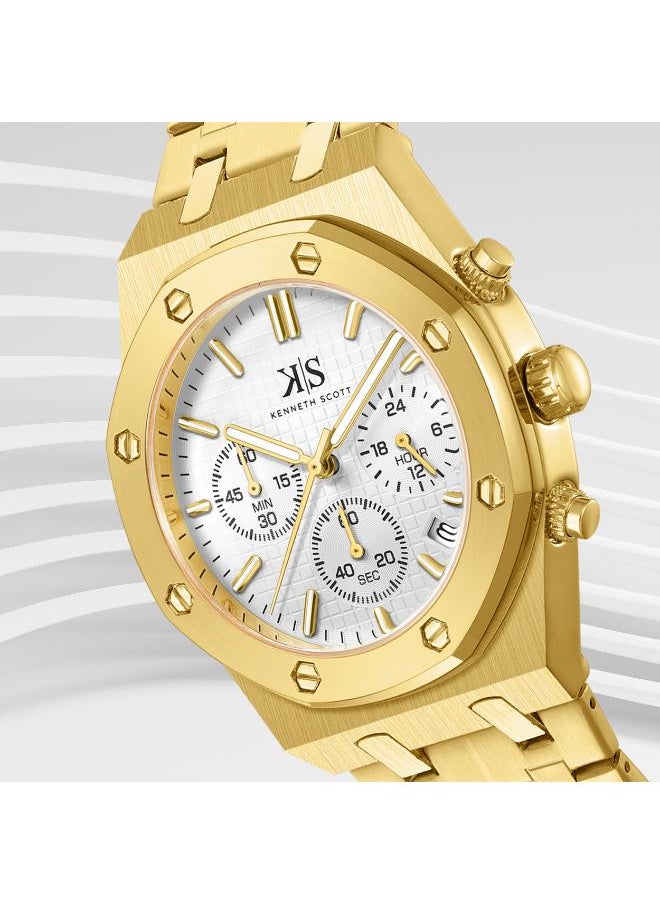 KENNETH SCOTT Kenneth Scott K24112-GBGW Men's Multi Function Display Watch & Stainless Steel Strap Gold  - Image 3