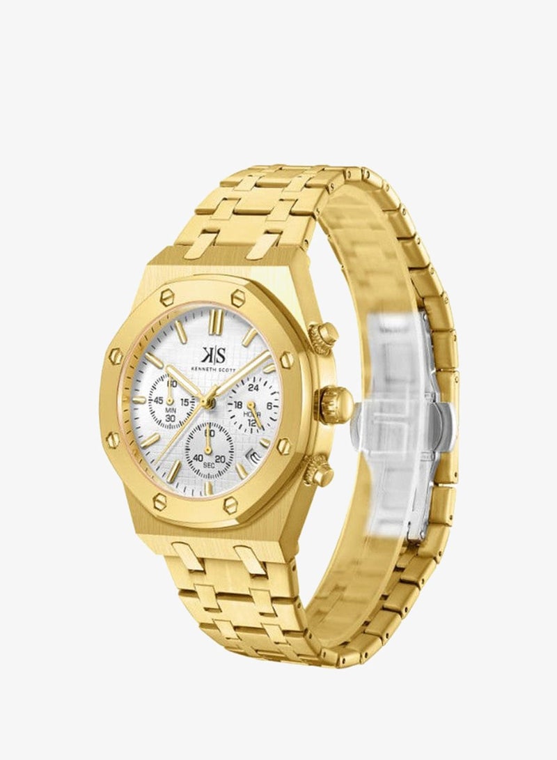 Kenneth Scott K24112-GBGW Men's Multi Function Display Watch & Stainless Steel Strap Gold - Image 4