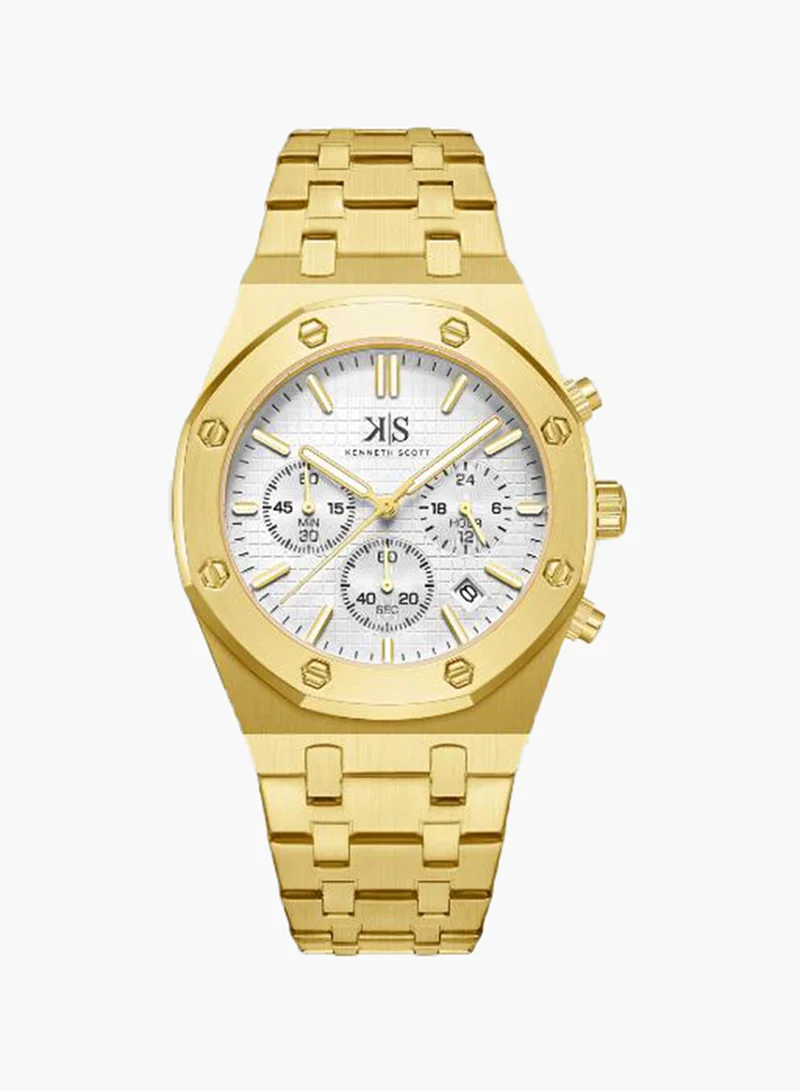 KENNETH SCOTT Kenneth Scott K24112-GBGW Men's Multi Function Display Watch & Stainless Steel Strap Gold