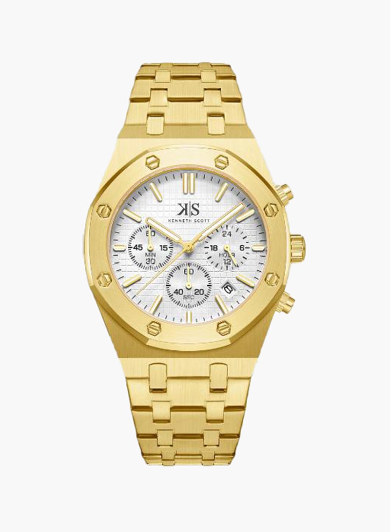 Kenneth Scott K24112-GBGW Men's Multi Function Display Watch & Stainless Steel Strap Gold - Image 2