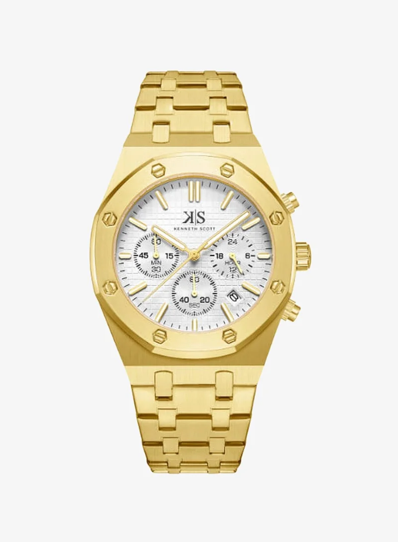 KENNETH SCOTT Kenneth Scott K24112-GBGW Men's Multi Function Display Watch & Stainless Steel Strap Gold