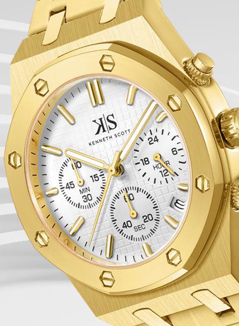 Kenneth Scott K24112-GBGW Men's Multi Function Display Watch & Stainless Steel Strap Gold - Image 3