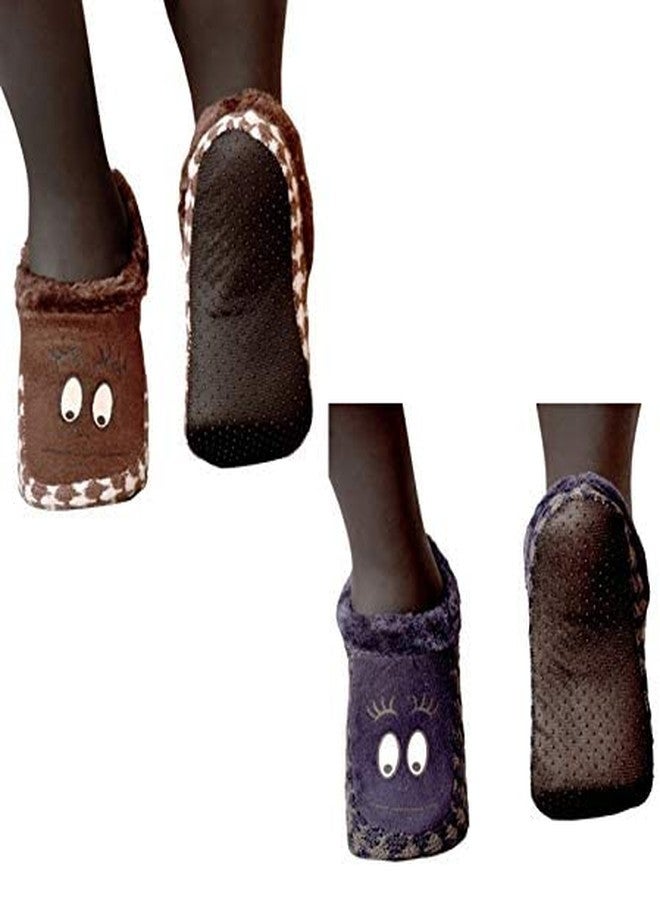 V3E جوارب شتوية دافئة متعددة الألوان للأطفال الصغار من V3E Kids بتصميم عيون لطيف، مناسبة للأولاد والبنات، جوارب محبوكة داخلية بنعل مطاطي ناعم (متعددة الألوان، عبوة من قطعتين) - (6-7 سنوات) - Image 1