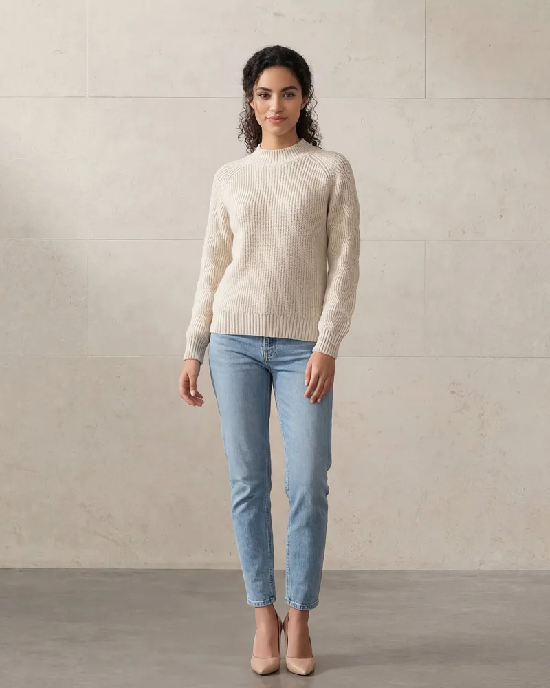 Redtag Womenâ€™s Beige Long Sleeve Acrylic Knit Top
