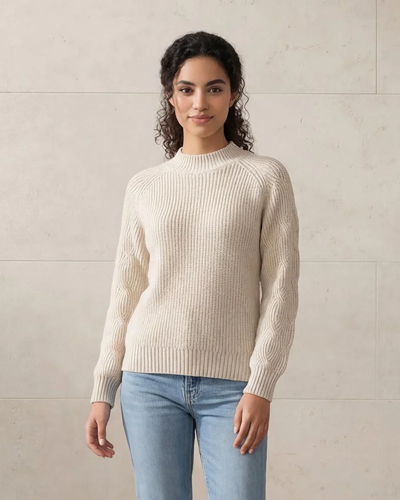 Redtag Womenâ€™s Beige Long Sleeve Acrylic Knit Top