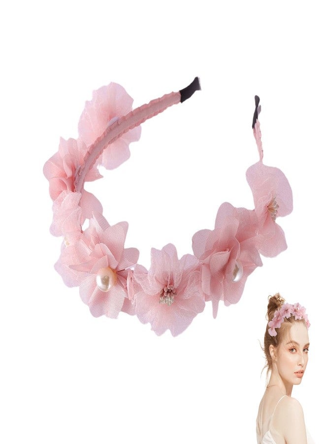 يافيجي طوق رأس مزين بالزهور من YAFIYGI للفتيات، طوق رأس مزين بالورود الوردية، أطواق رأس أنيقة مزينة باللؤلؤ للنساء والفتيات، مناسب لحفلات الزفاف، أطواق رأس مانعة للانزلاق. - Image 1