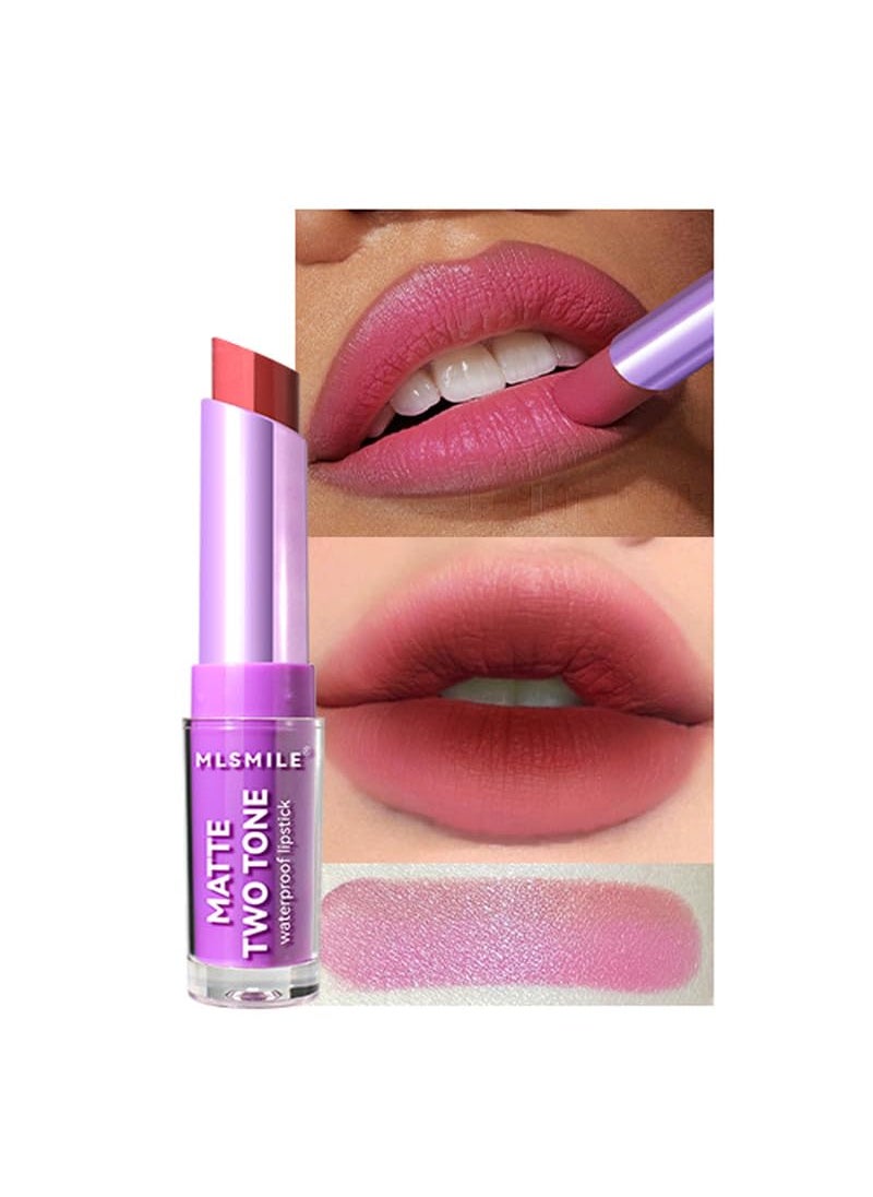 Easilydays - Pink Lip Gloss Two Tone Matte Lipstick Long Lasting Moisturize NonSticky Bitten Liplook Lip Makeup Silk Finish Matte Lipstick High Pigment 2 In1 TwoTone Lip Waterproof Lipstick for Women 05 - Image 1