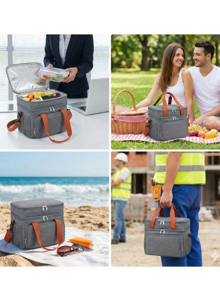 صندوق الغداء ، حقيبة النزهة حقيبة غداء مزدوجة الطبقة ، حقيبة ثلج كبيرة السعة ، للتخييم والنزهات في الهواء الطلق ، حقيبة عازلة للحرارة تحمل على الكتف حقيبة ظهر للنزهات - Image 2