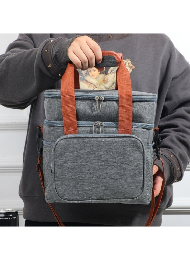 صندوق الغداء ، حقيبة النزهة حقيبة غداء مزدوجة الطبقة ، حقيبة ثلج كبيرة السعة ، للتخييم والنزهات في الهواء الطلق ، حقيبة عازلة للحرارة تحمل على الكتف حقيبة ظهر للنزهات - Image 3