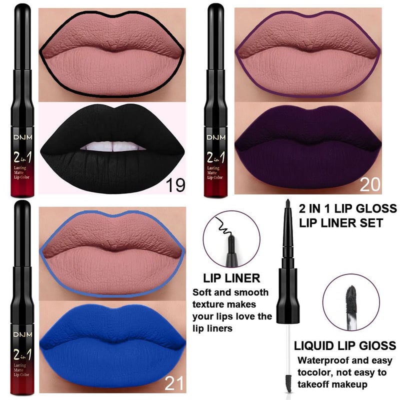 evpct 3Pcs Dark Black Purple Royal Blue Matte Lip Liner and Liquid Lipstick Lip Stain Makeup Set Smudge Proof, 24 Hours Original Long Lasting Matte Lipstick Waterproof labial mate larga duracion 24 - Image 2
