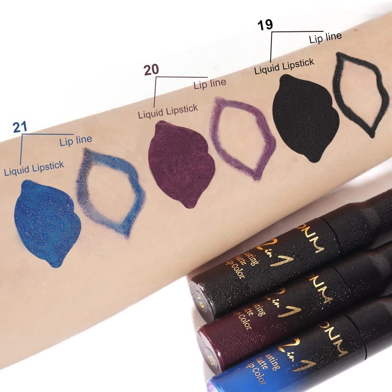 evpct 3Pcs Dark Black Purple Royal Blue Matte Lip Liner and Liquid Lipstick Lip Stain Makeup Set Smudge Proof, 24 Hours Original Long Lasting Matte Lipstick Waterproof labial mate larga duracion 24 - Image 3