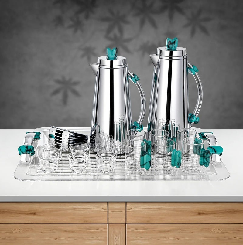Almarjan 21 Pieces Tea & Coffee Set, Silver & Tiffany Marble - Image 1