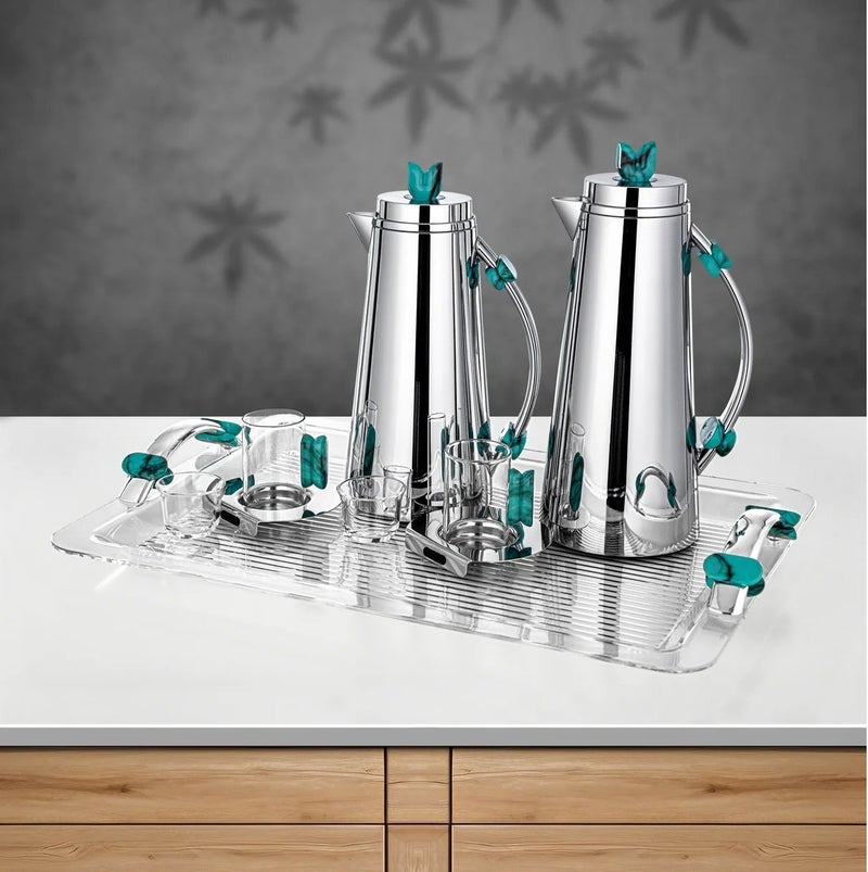 Almarjan 21 Pieces Tea & Coffee Set, Silver & Tiffany Marble - Image 2