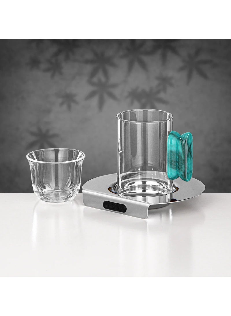 Almarjan 21 Pieces Tea & Coffee Set, Silver & Tiffany Marble - Image 3