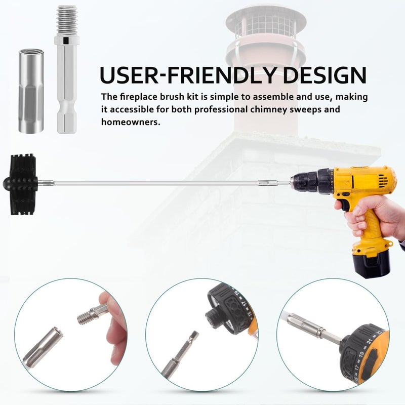 DOITOOL 20 Feet Chimney Brush Sweep Kit, Chimney Cleaning Kit with 15 Flexible Extendable Rods, 3.9" and 5.9" Brush Heads for Easy Cleaning, for Efficient Fireplace, Air Dryer Duct Maintenance - Image 3
