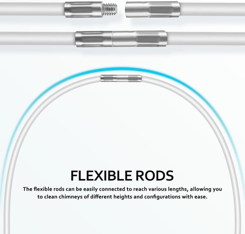 DOITOOL 20 Feet Chimney Brush Sweep Kit, Chimney Cleaning Kit with 15 Flexible Extendable Rods, 3.9" and 5.9" Brush Heads for Easy Cleaning, for Efficient Fireplace, Air Dryer Duct Maintenance - Image 5