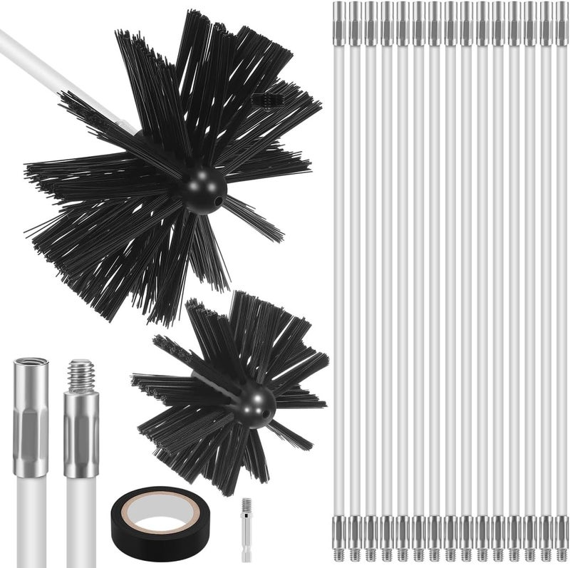 DOITOOL 20 Feet Chimney Brush Sweep Kit, Chimney Cleaning Kit with 15 Flexible Extendable Rods, 3.9" and 5.9" Brush Heads for Easy Cleaning, for Efficient Fireplace, Air Dryer Duct Maintenance - Image 1