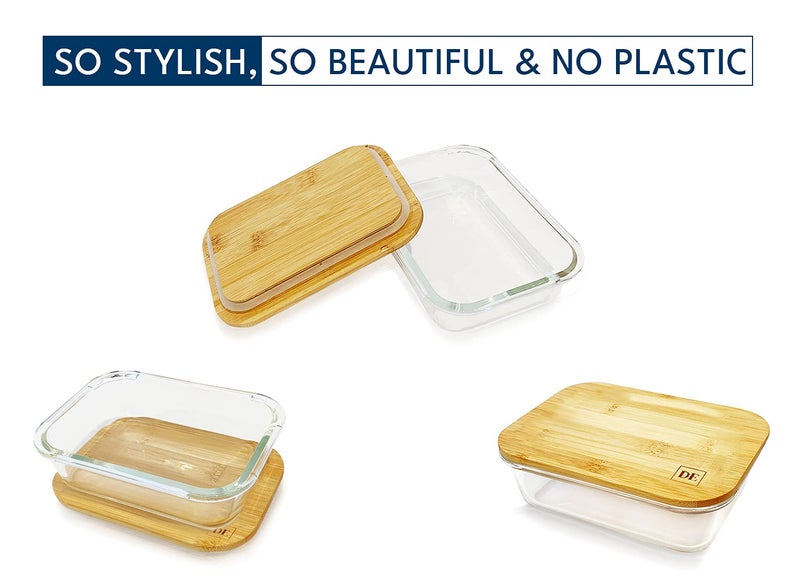 DE Glass Food Storage Containers with Bamboo Lids (Pack of 4) Eco Friendly Meal Prep Containers Reusable - Airtight  Plastic Free  BPA Free - Image 2