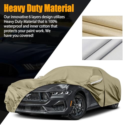 SPORTULI Waterproof Car Covers Replace for 1994-2025 Ford Mustang, Multilayer Heavy Duty with Cotton Liner All Weather Custom-fit Car Cover with Zipper Door, Windproof Bands for Snow Rain Dust Protection - Image 3