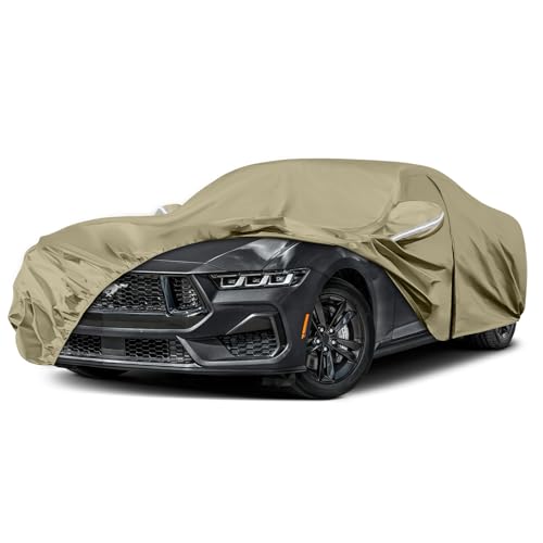 SPORTULI Waterproof Car Covers Replace for 1994-2025 Ford Mustang, Multilayer Heavy Duty with Cotton Liner All Weather Custom-fit Car Cover with Zipper Door, Windproof Bands for Snow Rain Dust Protection - Image 1