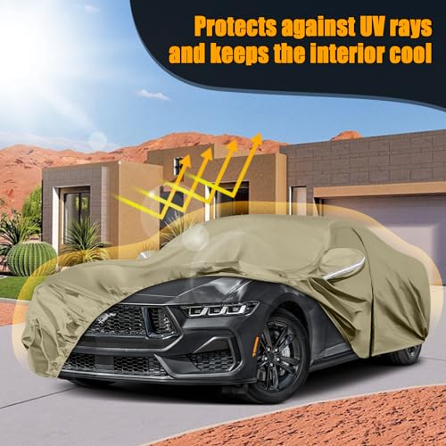 SPORTULI Waterproof Car Covers Replace for 1994-2025 Ford Mustang, Multilayer Heavy Duty with Cotton Liner All Weather Custom-fit Car Cover with Zipper Door, Windproof Bands for Snow Rain Dust Protection - Image 5