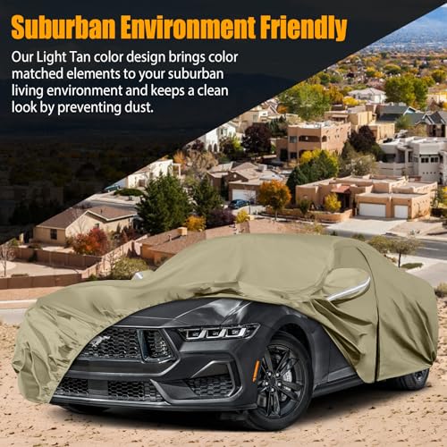 SPORTULI Waterproof Car Covers Replace for 1994-2025 Ford Mustang, Multilayer Heavy Duty with Cotton Liner All Weather Custom-fit Car Cover with Zipper Door, Windproof Bands for Snow Rain Dust Protection - Image 4