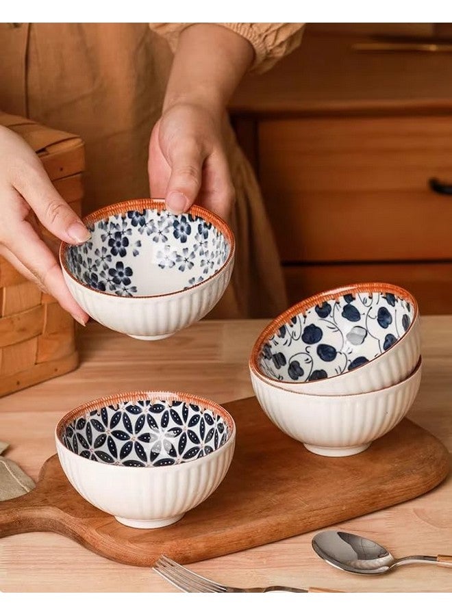 Agabani Agabani Japanese Asian Cuisine Bowl Set, Ceramic Bowl Serving for Snack, Soup, Dessert, Salad, Noodle, Pasta, Oatmeal, Rice, White and Blue Porcelain Bowls for Kitchen, Dinner Bowl Set of 4  - Image 2