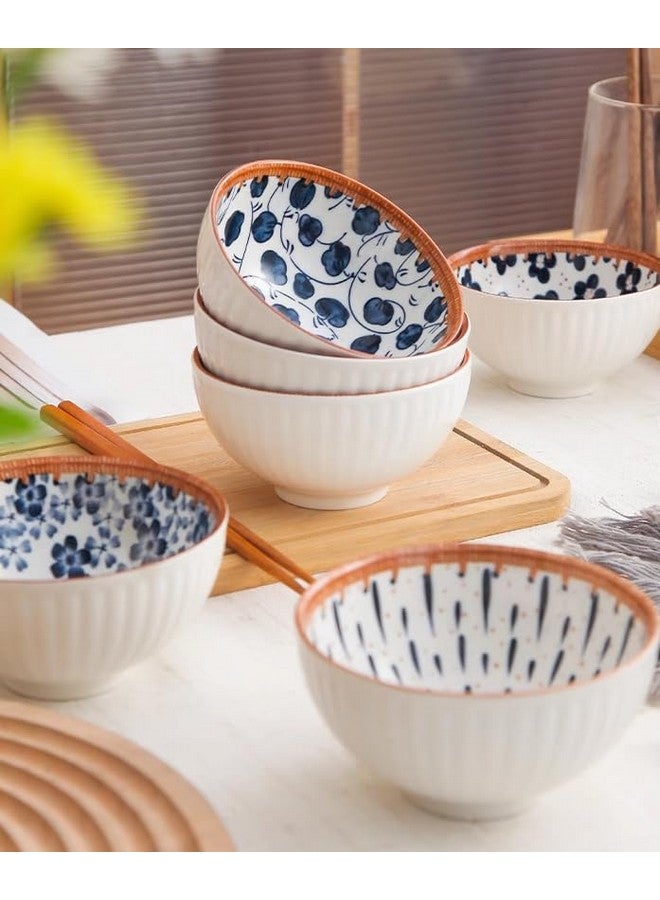 Agabani Agabani Japanese Asian Cuisine Bowl Set, Ceramic Bowl Serving for Snack, Soup, Dessert, Salad, Noodle, Pasta, Oatmeal, Rice, White and Blue Porcelain Bowls for Kitchen, Dinner Bowl Set of 4  - Image 4