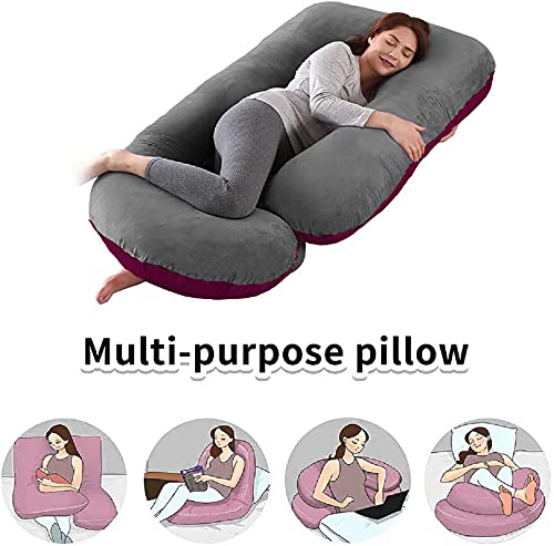 DADDY COOL Body Support J-Shaped Pregnancy Pillow for Maternity & Baby Nursing | Pregnant Women Stomach, Hip, Spine, Neck & Support Cushion Velvet Outer Reversible Cover with Zip (Wine, Grey) - Image 2
