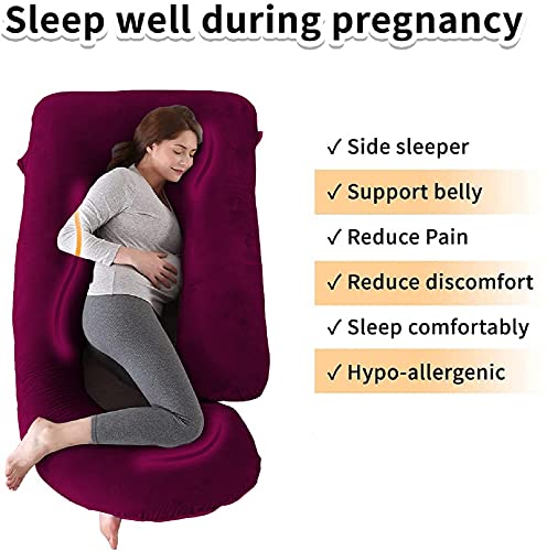 DADDY COOL Body Support J-Shaped Pregnancy Pillow for Maternity & Baby Nursing | Pregnant Women Stomach, Hip, Spine, Neck & Support Cushion Velvet Outer Reversible Cover with Zip (Wine, Grey) - Image 4
