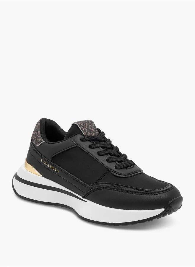 Flora Bella By Shoexpress Women's Monogram Print Sneakers with Lace-Up Closure