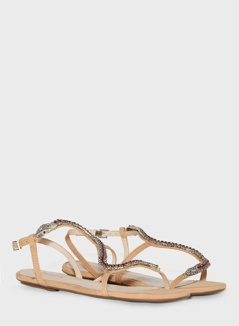 Schutz Ankle Strap Buckle Detail Sandal - Honey Beige