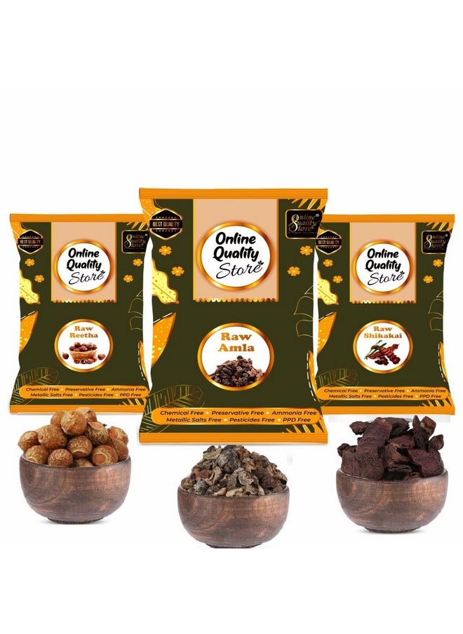 Online Quality Store Reetha Amla Shikakai Combo Raw Form - 600G |Raw Reetha For Hair |Aritha|Reetha|Ritha|Soapnuts (Sapindus Mukorossi) |Indian Gooseberry |Dried Shikakai, Acacia Concinna |Reetha Amla Shikakai Raw Shampoo |Hair Pack ,600G  - Image 1