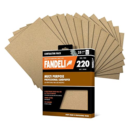 Fandeli 36027 220 Grit Multipurpose Sandpaper Sheets, 9" x 11", 25-Sheet - Image 1