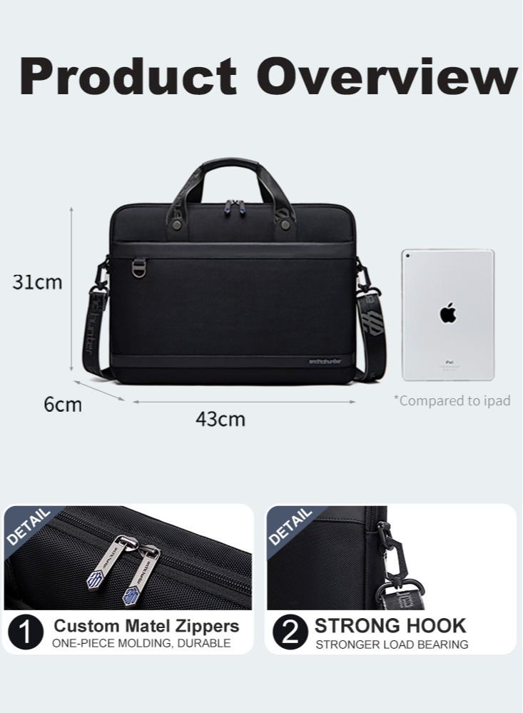 Professional Laptop Bag, Business Travel Briefcase Crossbody Shoulder Bag,Water Resistant Office Notebook Case Messenger Bag for Men and Women Fits 15.6 Inch Laptop,MacBook,Black 