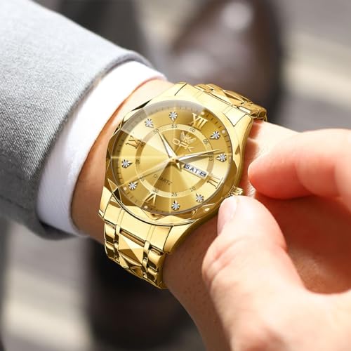 OPK Watches for Men Gold Diamond Roman Analog Mens Watches Waterproof Large Stainless Steel Men Wrist Watch Business Father Gift Watch - Image 2