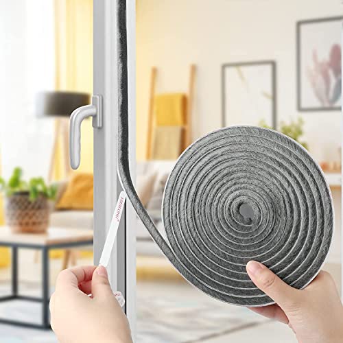 ZSIGNS Synthetic Fiber + Adhesive 10 Meters Self Adhesive Soundproof Window Sealing Strips Weatherstrip For Windproof,Dustproof Door,Sliding Window Seal,Window Door Seal, Sliding Door - Grey - Image 1