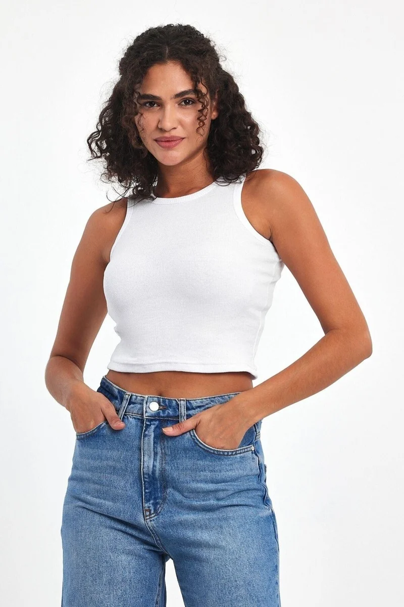 ميتاليك Ribbed Black Crop Halter Neck Zero Sleeve Cotton 3-Pack Women's Undershirt
