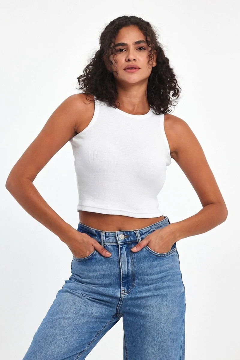 ميتاليك Ribbed Black Crop Halter Neck Zero Sleeve Cotton 3-Pack Women's Undershirt
