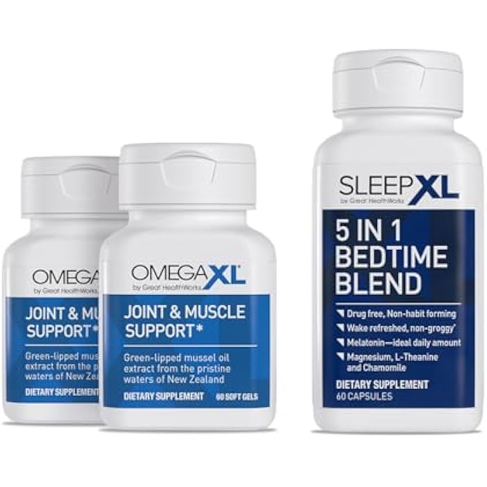 OmegaXL Joint Relief Supplement - Natural Muscle Support, 60 Softgels (2 Pack) & SleepXL immediate-Release melatonin, L-Theanine (Calming), Chamomile, Magnesium & B6 (60 Vegan Capsules) - Image 1