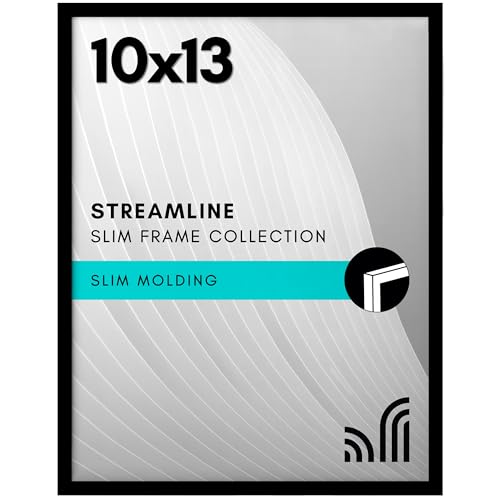Americanflat 10x13 Picture Frame with ShatterResistant Glass  Streamline Collection  Thin Border Photo Frame for Tabletop and Wall Display  Hanging Hardware and Easel Stand Included  Black