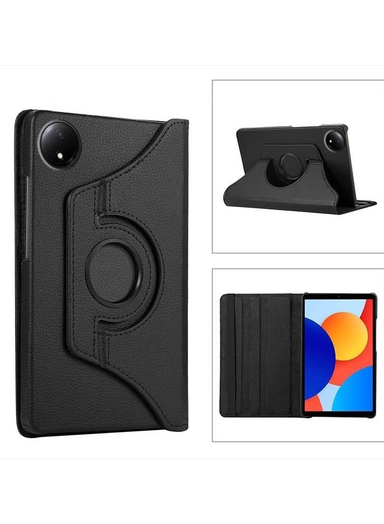 VKL Compatible with Xiaomi Redmi Pad SE 8.7 inch 2024 Tablet Protector Pebbled Rotating 360 Solid Color Protective Case Holster (Black)