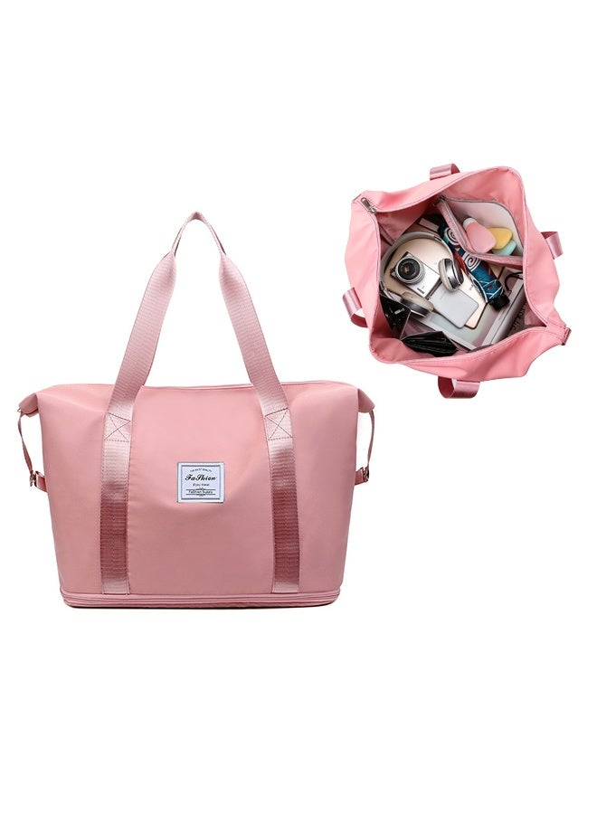 Large Capacity Folding Travel Bag – Expandable Portable Waterproof Travel Duffel Bag, Multi-Functional Lightweight Oxford Duffel Fabric, Travel Organizing Handbag for Weekender, Sports, Gym, Vacation (Pink)