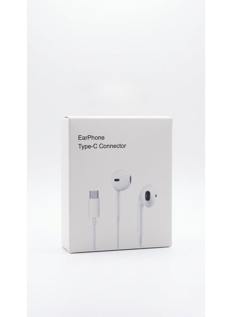 Generic USB Type-C Wired In-Ear Earphones with Microphone and Volume Control - White - Image 1
