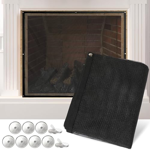 MyLifeUNIT Mesh Fireplace Cover 39 x 32 Magnetic Fireplace Screen Covers with Adhesive Metal Sheets Fit for Any Fireplaces Black Fireplace Guard Gate Protector for Living Room - Image 1